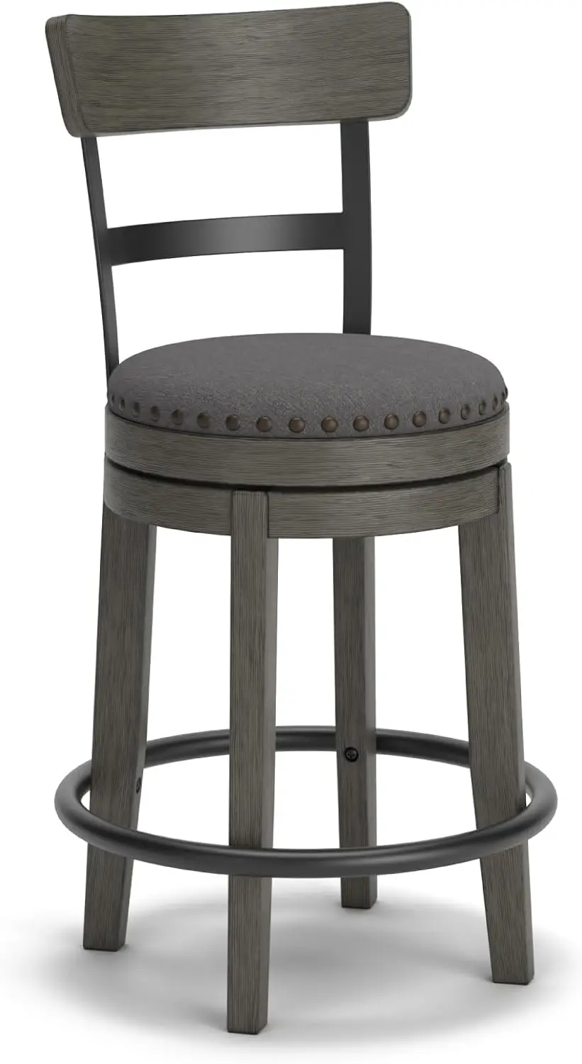 Caitbrook | Farmhouse Swivel 24 Counter Height Barstool – 360° Swivel, Upholstered with Nailhead Trim, Metal & Wood Frame,
