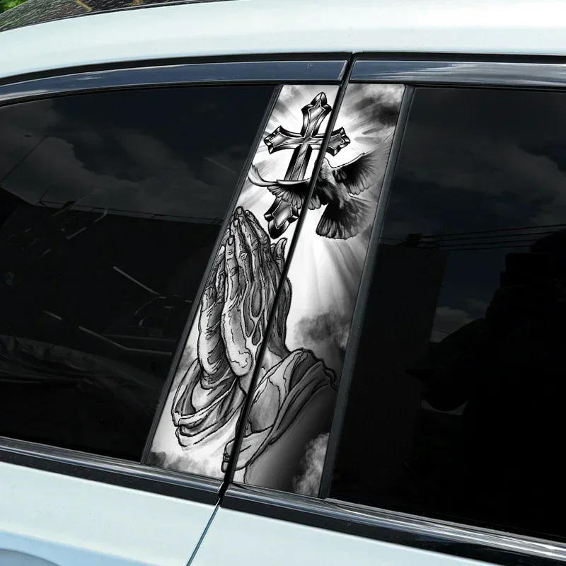 

2PCS Jesus Cross Car Stickers Auto B Pillar Waterproof Center Column Decoration Cover Scratches DIY Car Doors Pillar PET Decals