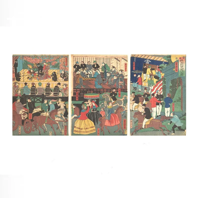 A View of the Amusements of the Foreigners in Yokohama, Bushu Utagawa Yoshitora , Art Print Canvas Poster, Living Room Decor