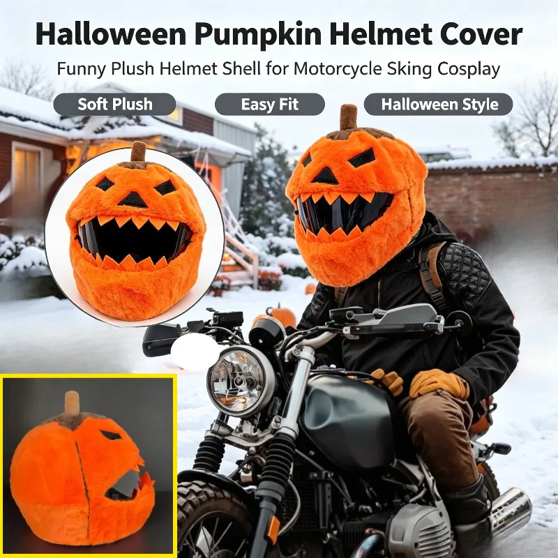 Funny Protective Helmet Case Halloween Pumpkin Motorcycle Helmet Cover Cartoon Plush  for Christmas Motorbike Accessories