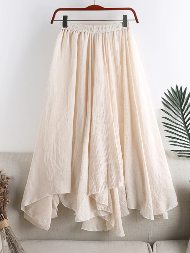 

Элегантная льняная юбка HOUZHOU, Женская однотонная ассиметричная плиссированная юбка, Повседневная Офисная Женская одежда для весны и лета 2023, женская уличная одежда
