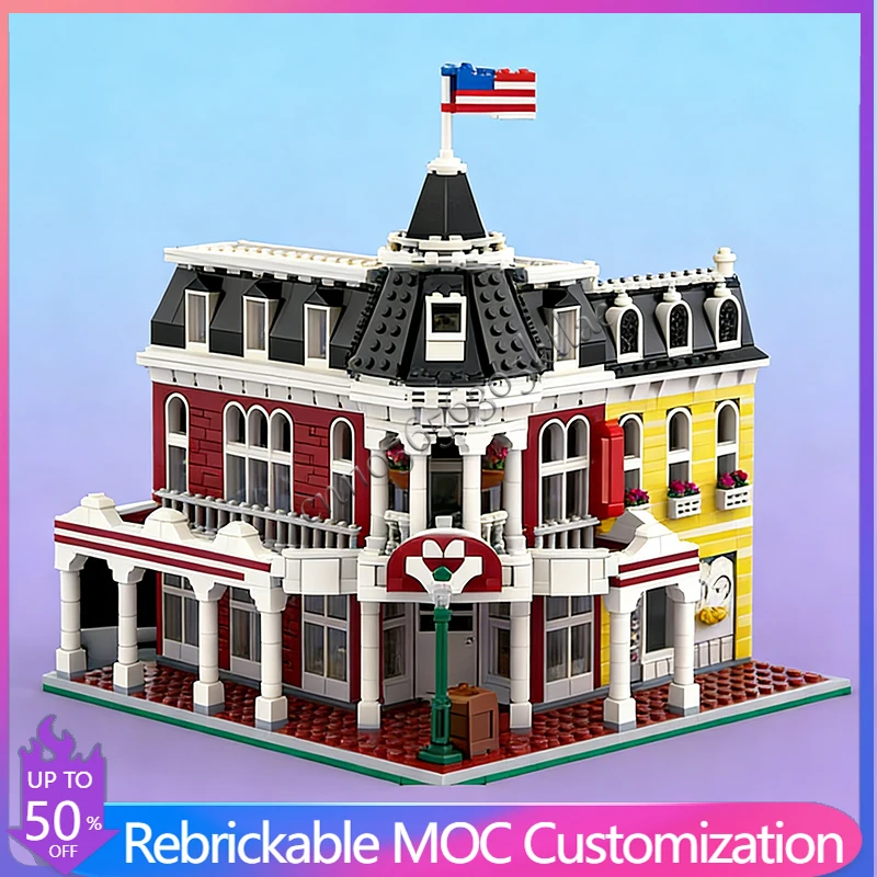 2230 PCS Medieval Ice Cream Parlor Deluxe Main Street MOC Customize Modular Building Block Simple Brick DIY Festival Toy Gift