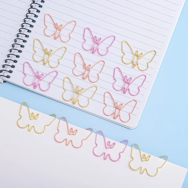 

100 шт., креативная скрепка в форме бабочки, гальваника с мультяшными животными, металлические студенческие канцелярские принадлежности, скрепки для бумаг