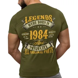 40th Birthday Cotton Shirt for Men Legends Were Born in 1984, Vintage 40 Years Old T-Shirt Left Chest Full Back Print Tee Tops