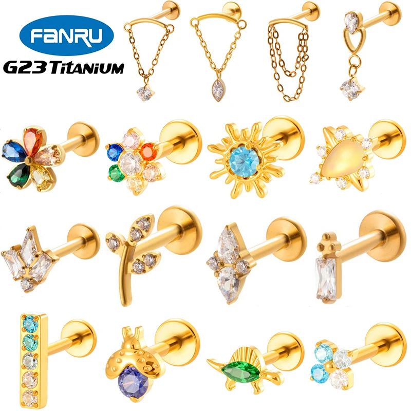 

1PC G23 Titanium CZ Colorful Flower Lip Stud Piercing Internal Thread Ear Studs Tragus Cartilage Conch Labret Piercing Jewelry