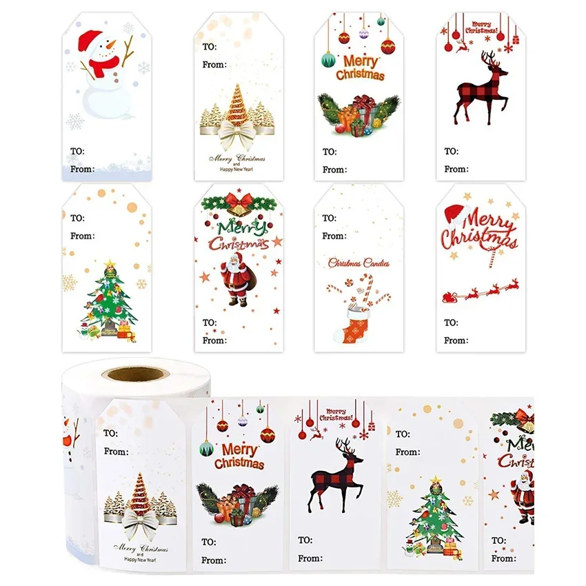 50-300Pcs Merry Christmas Gift Tags Kraft Paper Stickers Gift Box Wrapping Decor Seal labels Gift Card Christmas Favors Supplies