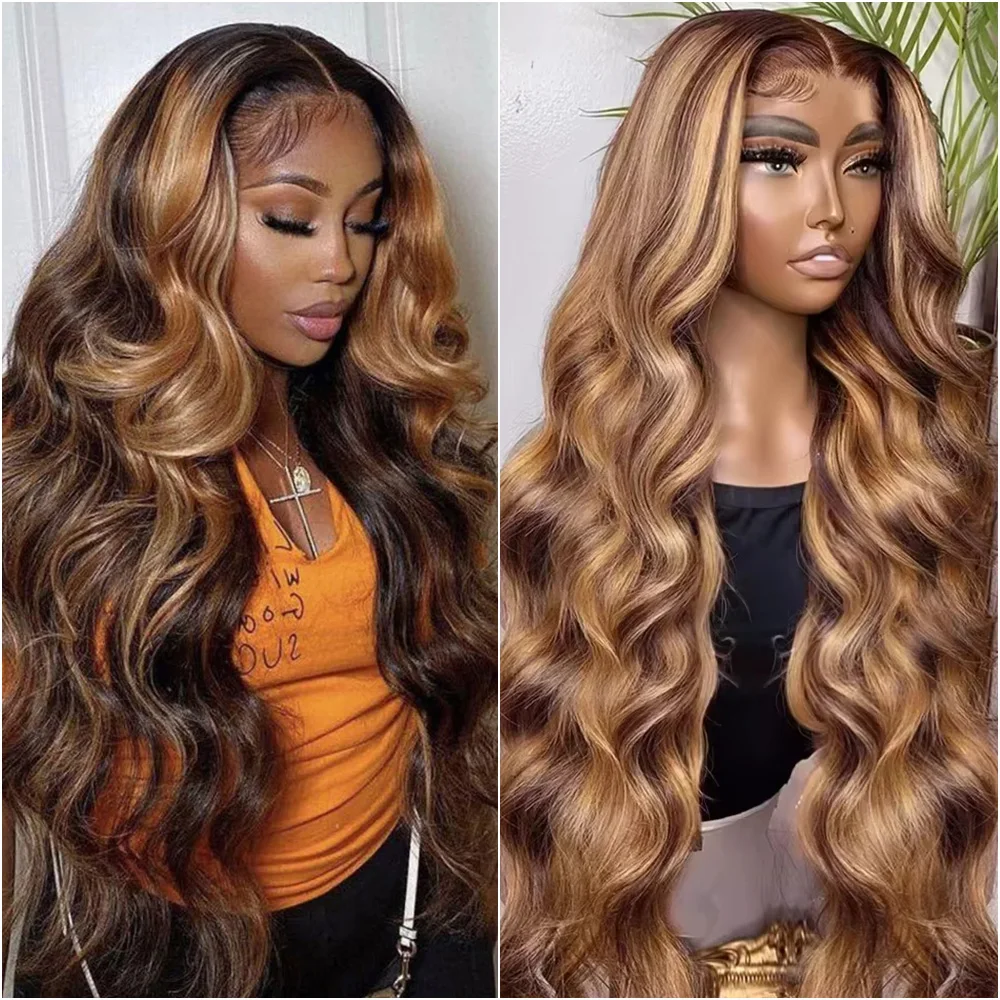 

32-40 дюймов, парик из натуральных волос с эффектом Body Wave, цвет P4/27, 13x4 HD Lace Frontal, бразильский, 13x6 прозрачный кружевной фронтальный парик для женщин
