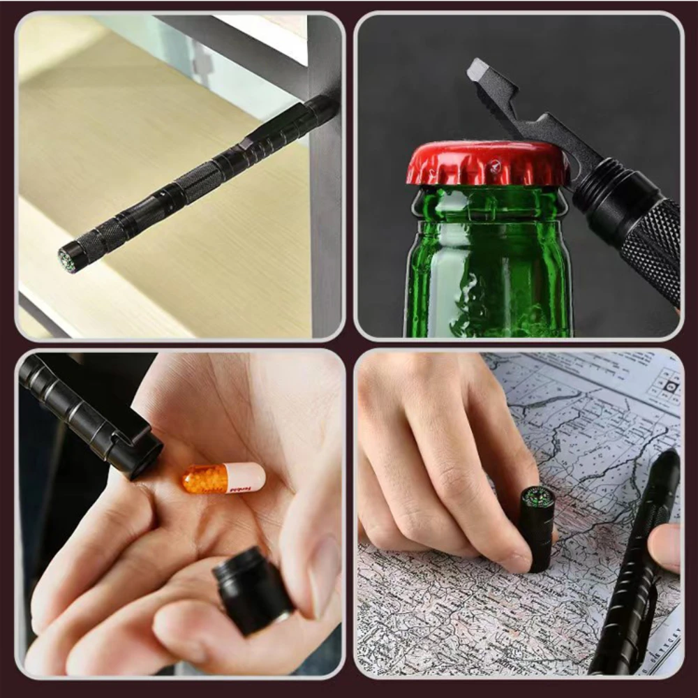 Multifunctional Outdoor Tactical Pen,  Survival Gear, Self-Defense, Rescue Supplies, Hiking,Camping Survival Tool with Compass