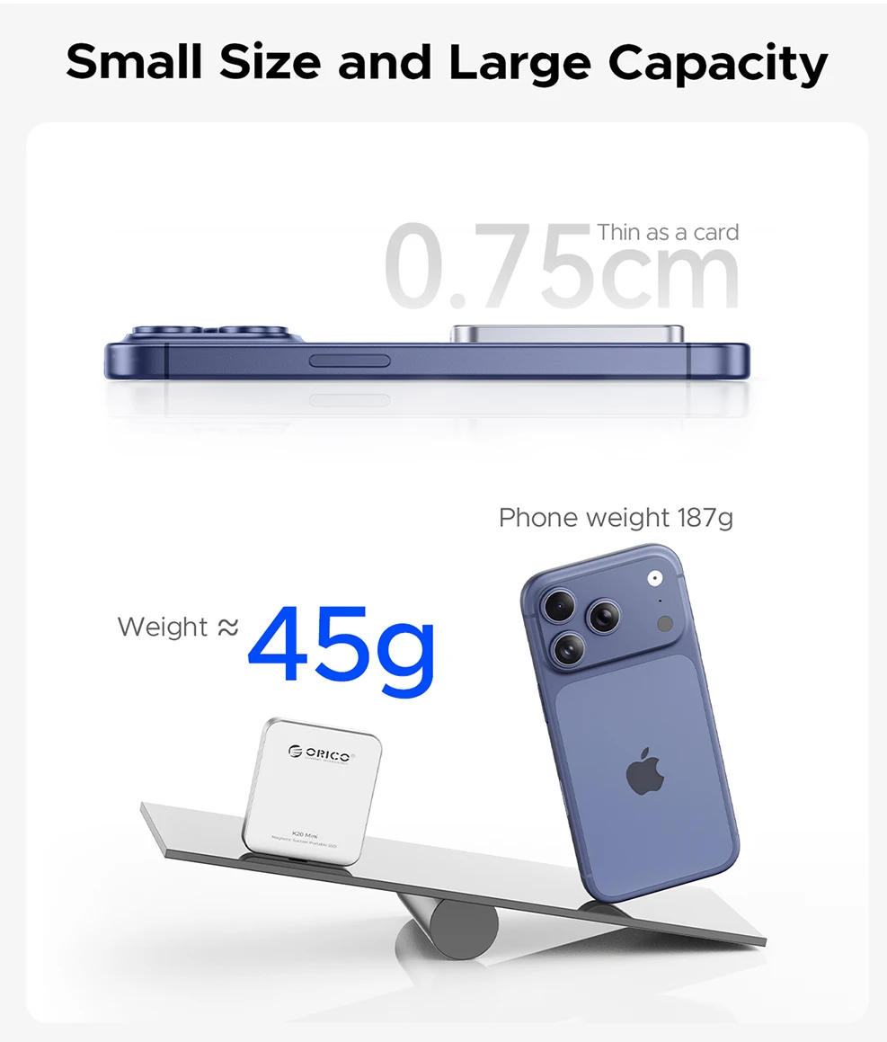 ORICO 20Gbps Magnetic PSSD 2TB 1T 512GB Portable SSD Solid State Drive 2000MB/s External Hard Drive 4K 120fps for iPhone K20Mini