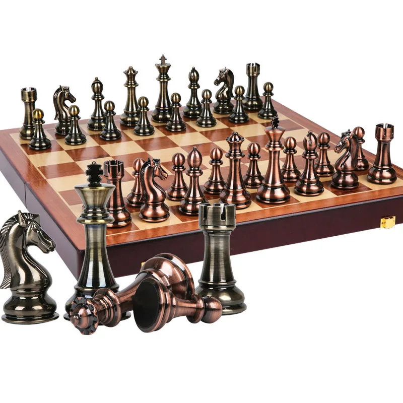 Portable Game of International Chess Chess Set Chess Game Gift High-grade Folding Wooden Chessboard Kirsite Chess Pieces LA7