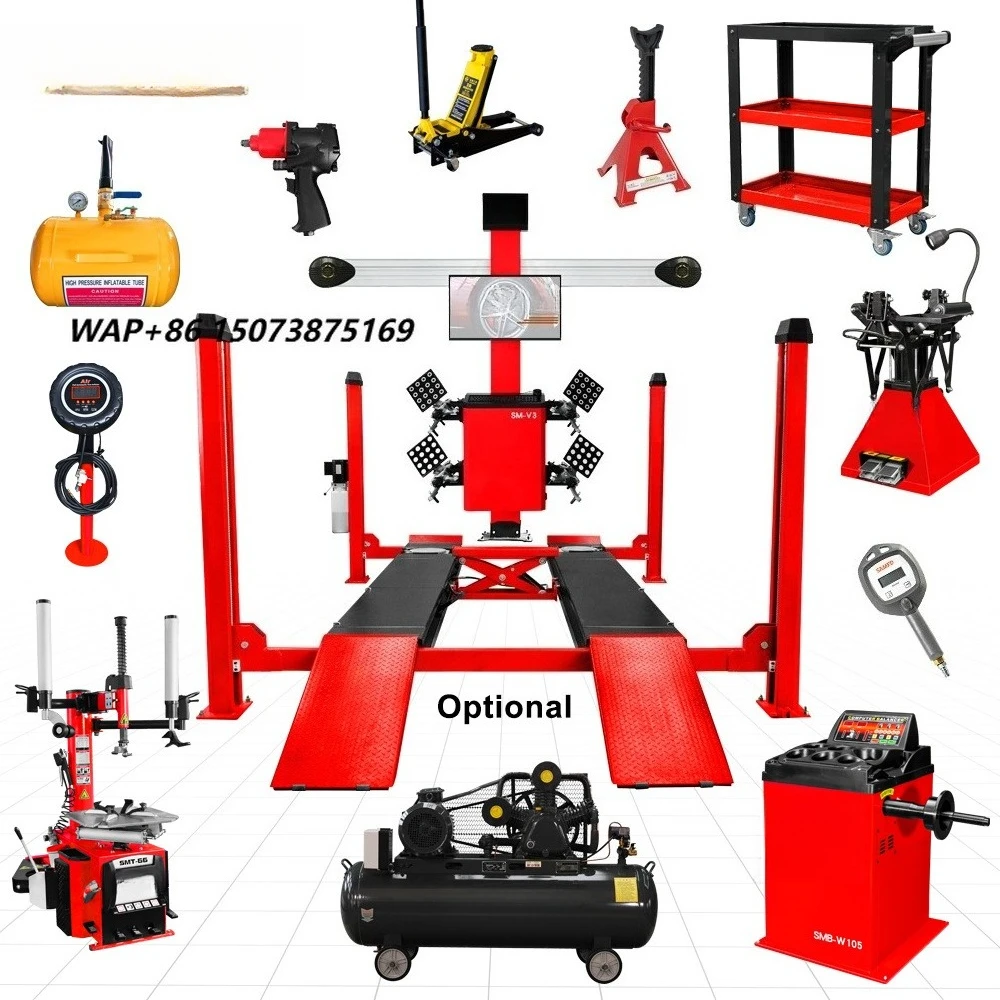 SAMFD Full Set 4-Post Car Lift 3D Four Wheel Alignment Machine Auto Wheel Alignment Tire Changer Other Vehicle Equipment Combo