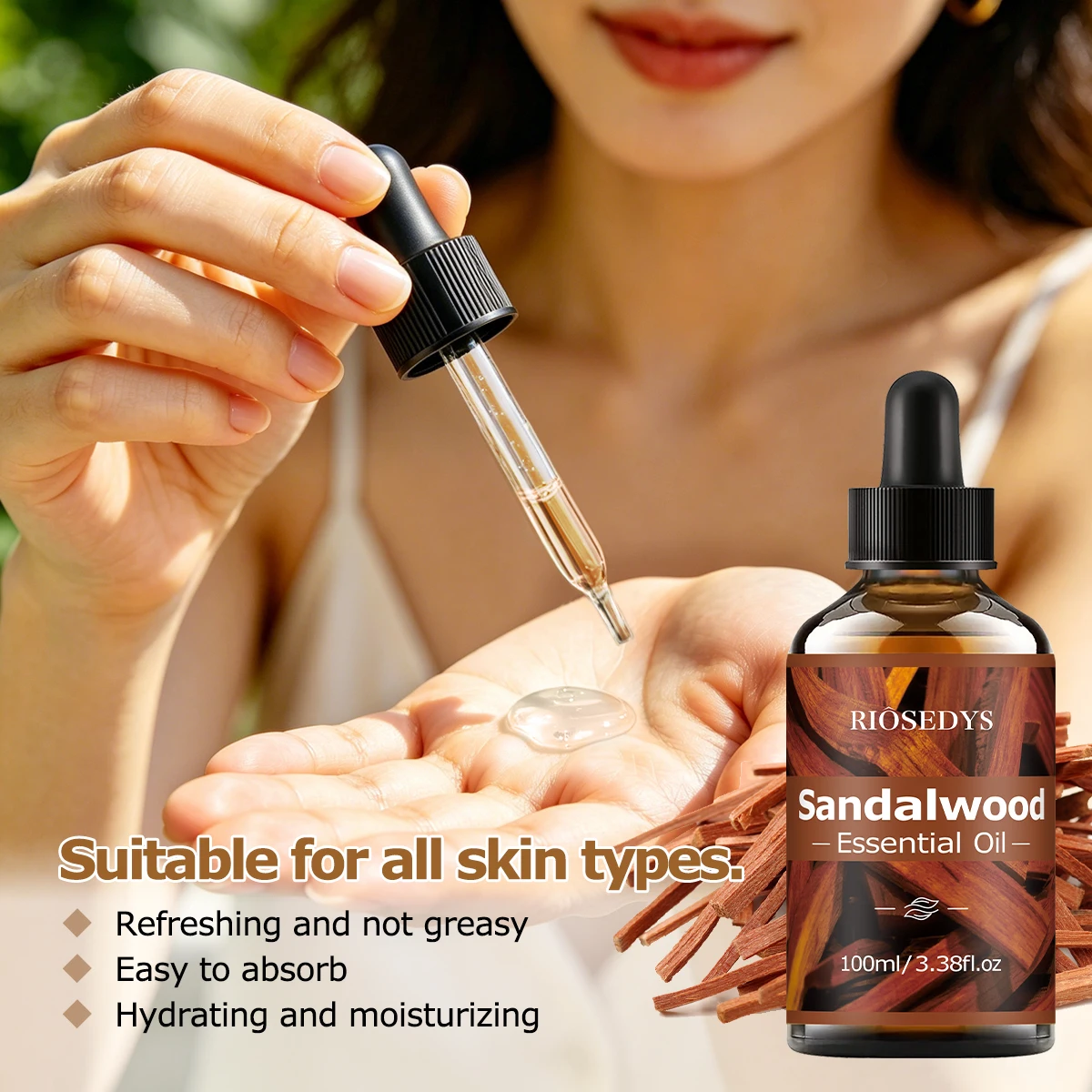 100ml Sandalwood Essential Oil Suitable for Massage and Skincare, Deeply Nourishes and Moisturizes, and Improves Skin Condition.