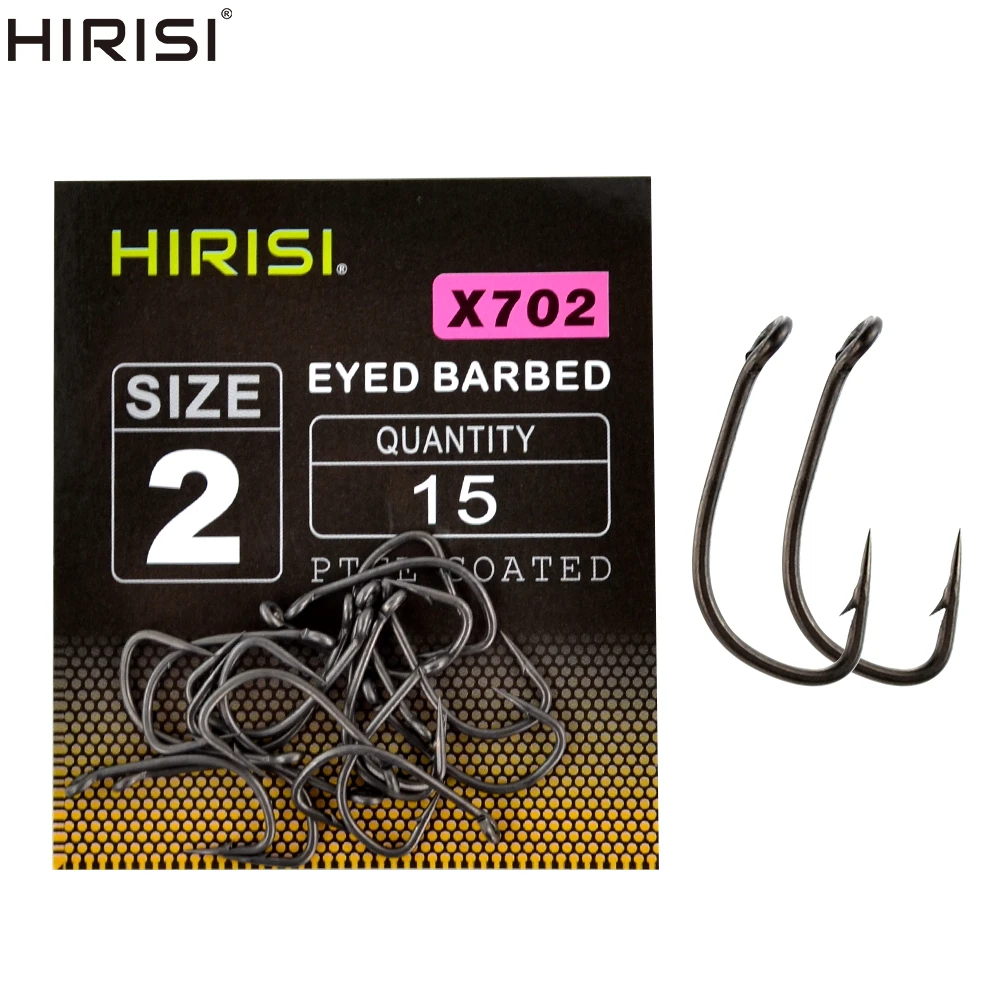 15pcs PTFE Coated High Carbon Steel Barbed Fish Hook With Eye Carp Fishing Accessories X702