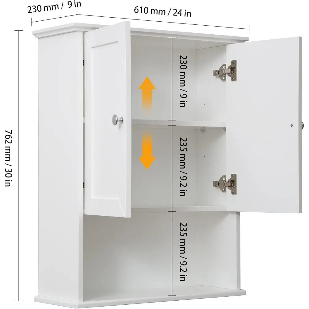 White Bathroom Wall Cabinet Over The Toilet Storage Cabinet, 24x30 Inch Wood Medicine Cabinets Wall Mounted Bathroom Cabinet wit