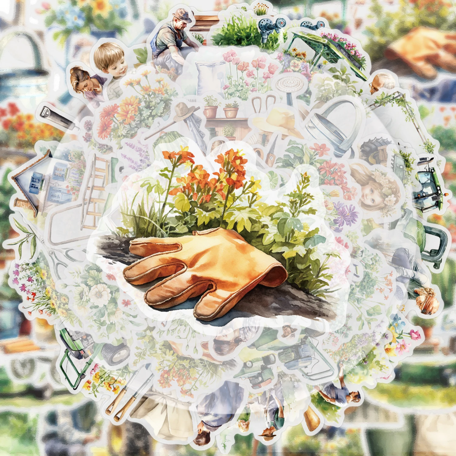 

50 Transparent Green Garden Stickers, Suitable for Decorating Water Bottles, Laptops, Cell Phones, Suitcases, Skateboards, Guitars, Gift Boxes, and Party Decorations