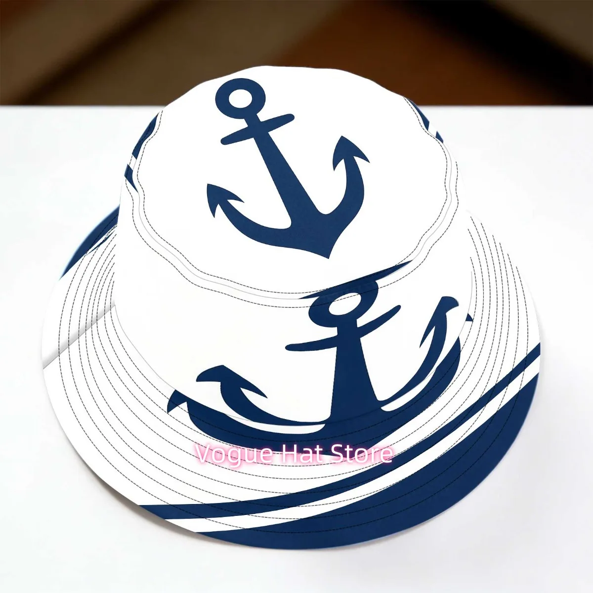 1pc of Anchor-Patterned Bucket Hat in a Nautical And Marine Style, Ideal for All-Day Wear. It Features a Comfortable Fit with a
