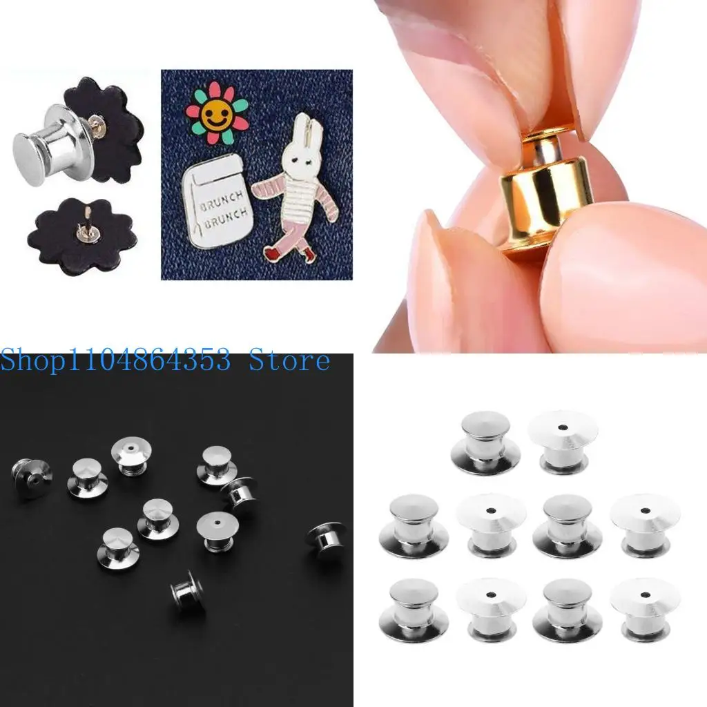 

652F 10 Pcs/Set Metal Pin Backs Locking Clasps Safety Backs Pin Keeper Replacement for Uniform Badge Golden/Silver Color