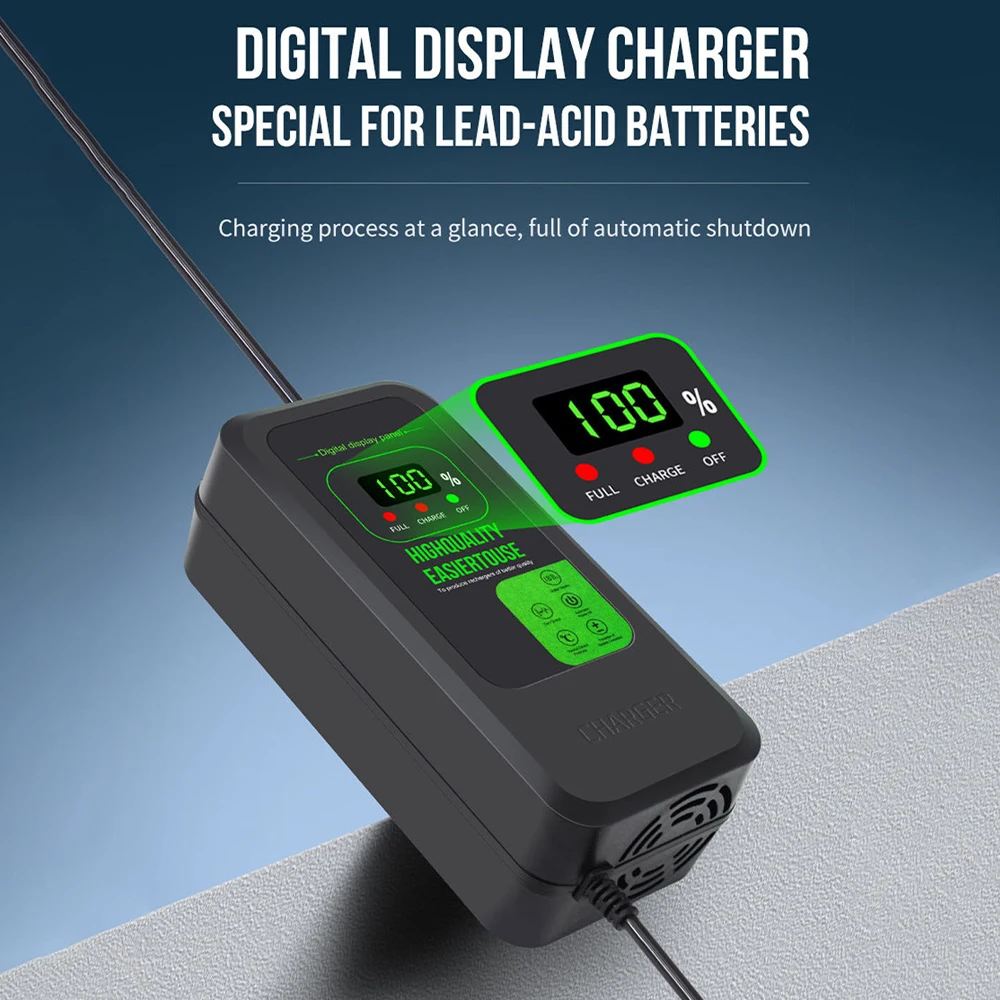 48V 2A 3A 5A Smart Lead-acid Charger 110V 220V Battery Charger for Car Motorcycle E-bike Pulse Alligator Clip Digital Display