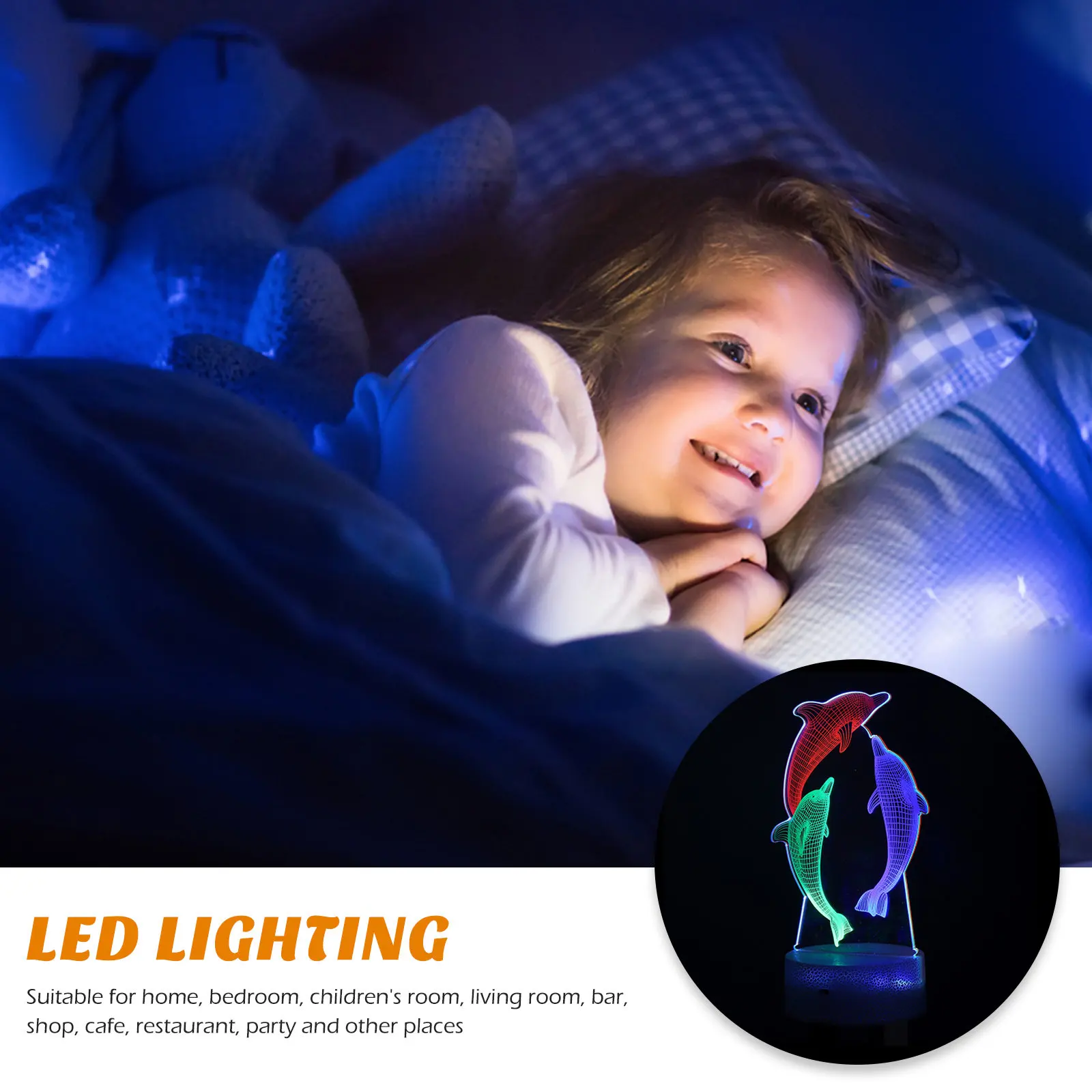 イルカの形をした3dタッチナイトランプ、グラデーションカラーチェンジ機能付き、usb充電式ledビジュアルナイトライト、寝室用