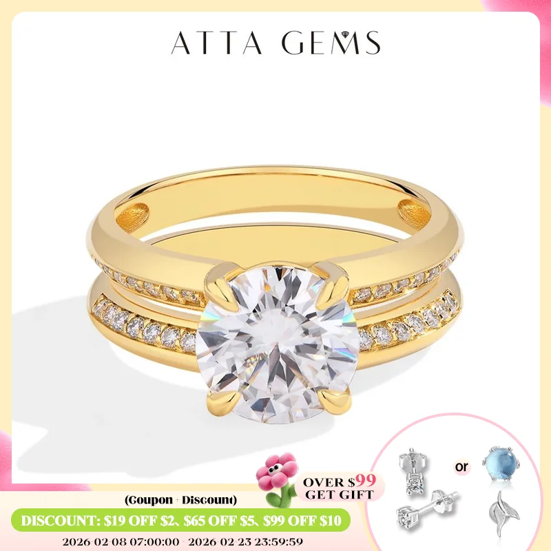 

ATTAGEMS высшее качество Муассанит кольцо 3CT DVVS1 круглая огранка бриллиант 925 серебро 18K позолоченное обручальное свадебное ювелирное изделие для женщин