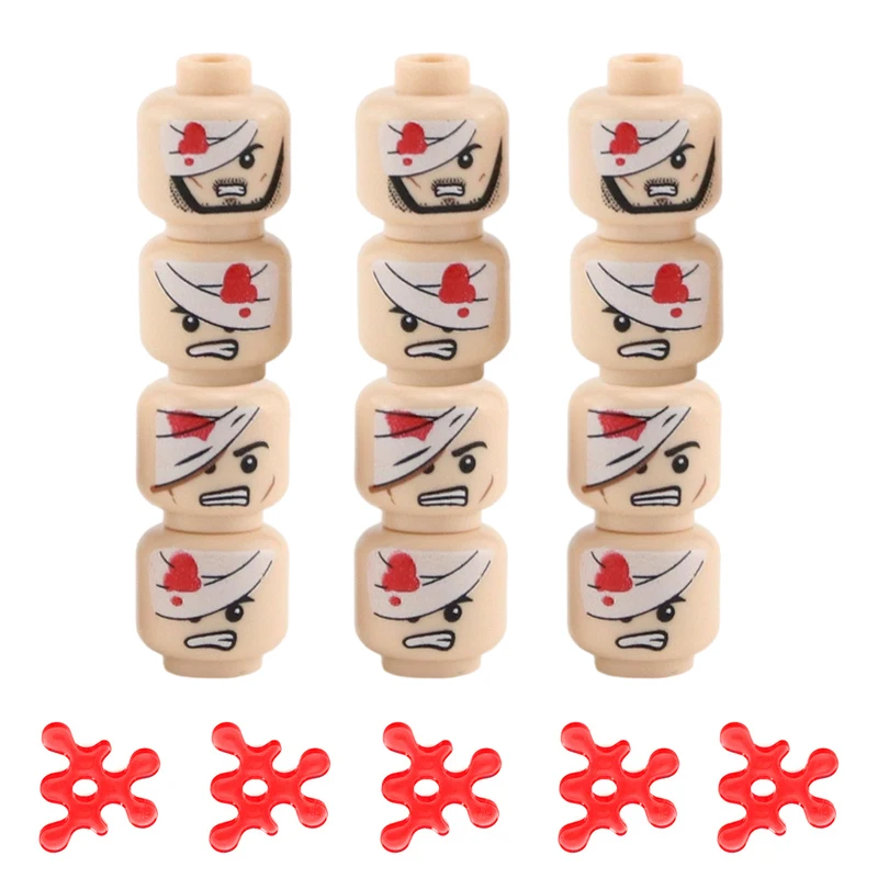 WW2 verletzte emotionale Gesichtsköpfe Bausteine, Armee-Soldatenfiguren, Zombie-Köpfe, Militärwaffenteile, Ziegelspielzeug