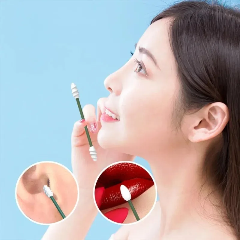 귀 청소 및 메이크업 응용 프로그램 제거를위한 휴대용 케이스가있는 2pcs 재사용 가능한 실리콘 양방향 소프트 귀 면봉