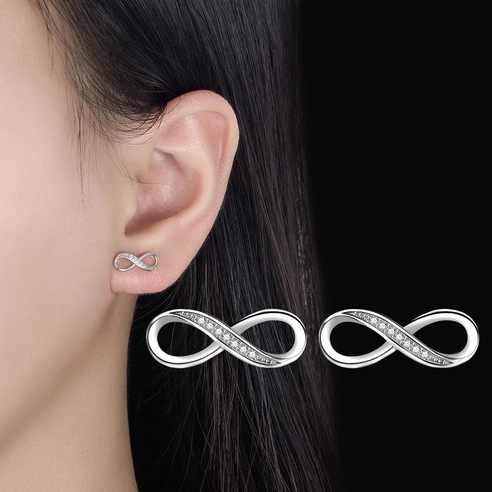 2023 New In Mobius Infinity 8 Word Shape Stud Earrings Women\'s Cute Number Small Zircon Earring Piercing Jewelry Aretes De Mujer