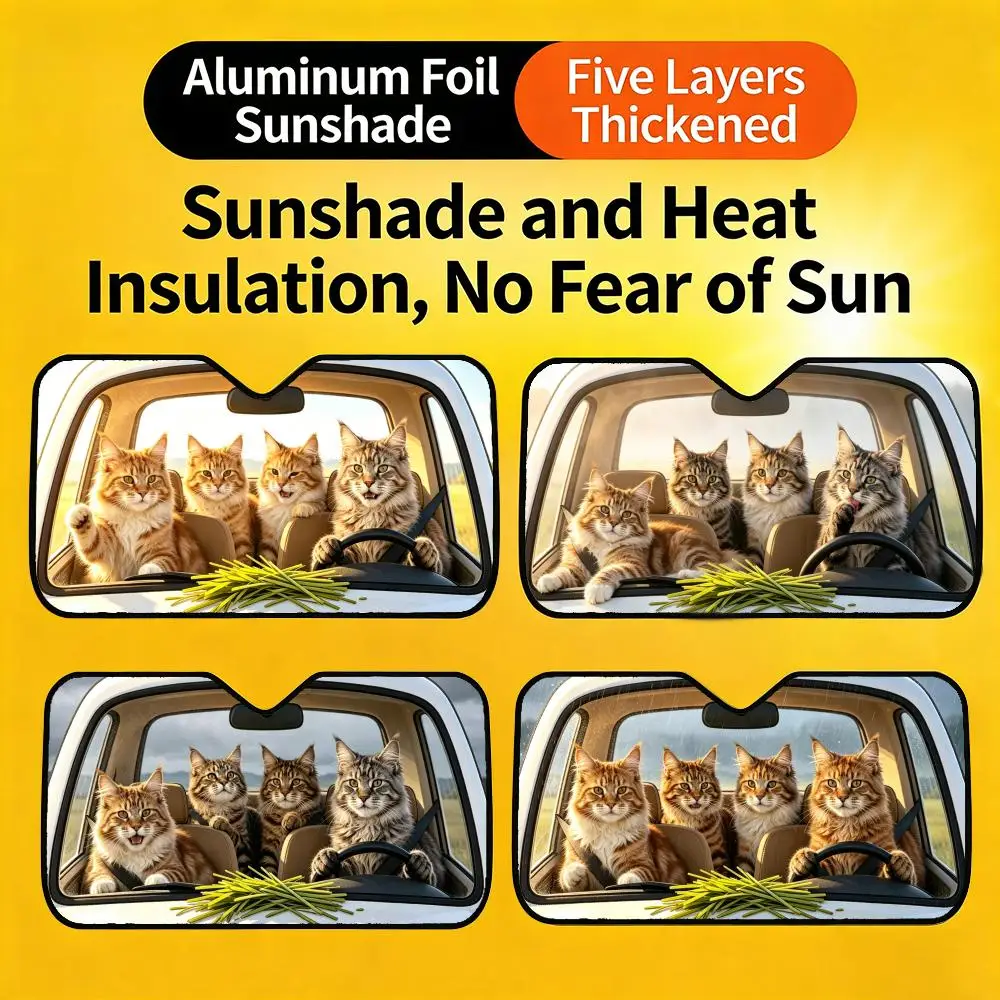 Maine Coon driving Sun Visor Cute and Funny Car Sunshade, Personalized UV-Resistant Front Windshield Sun Visor Cover
