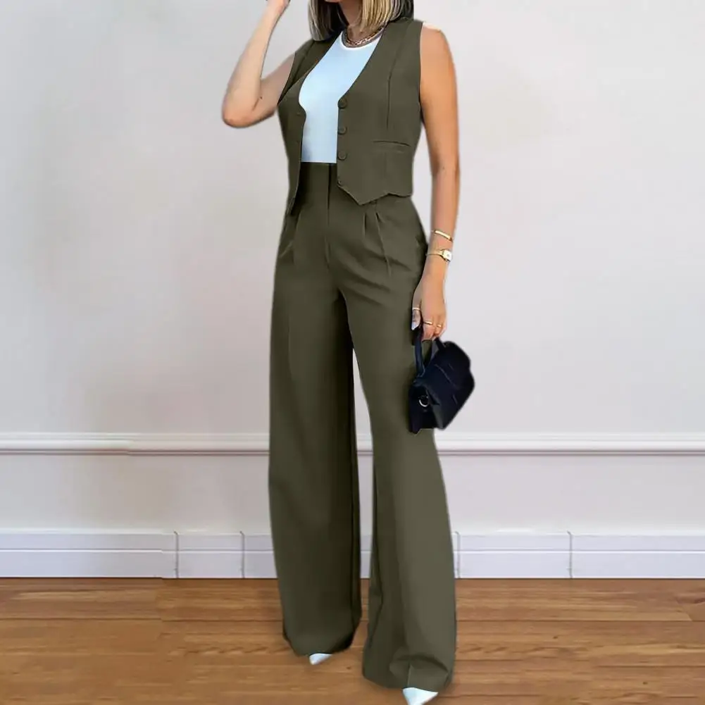 Ensemble deux pièces chic pour femme, pantalon imbibé, haut formel à simple boutonnage, jambe large, fjOffice, tenues d'été pour femme