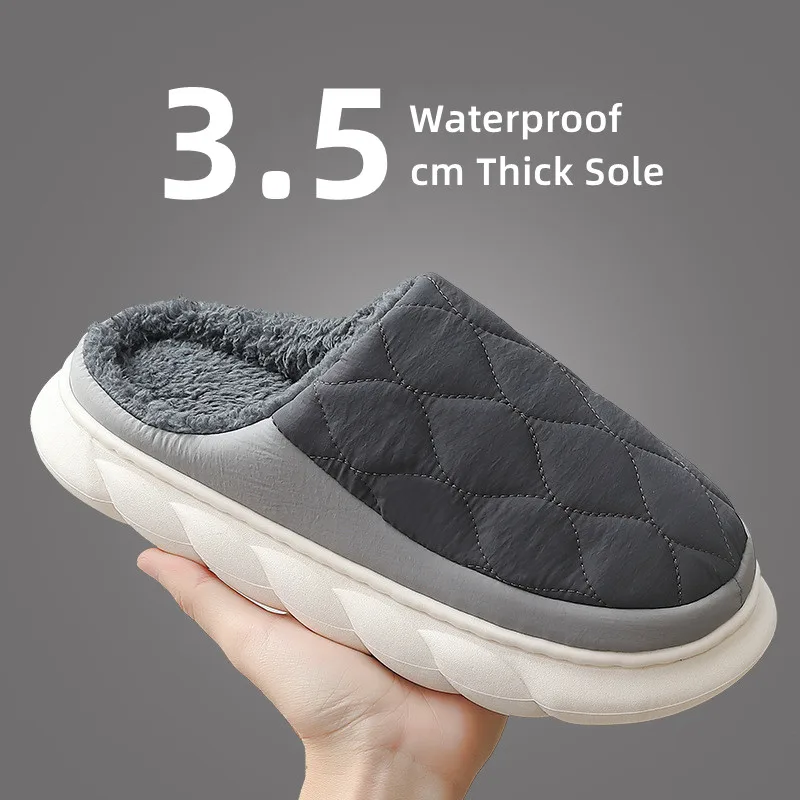 Big Size 48 49 Fashion Mannen Slippers Vrouwen Nieuwe Winter Waterdicht Huis Non Slip Flats Glijbanen Pluizige Warme Zachte Zool Harige Schoenen