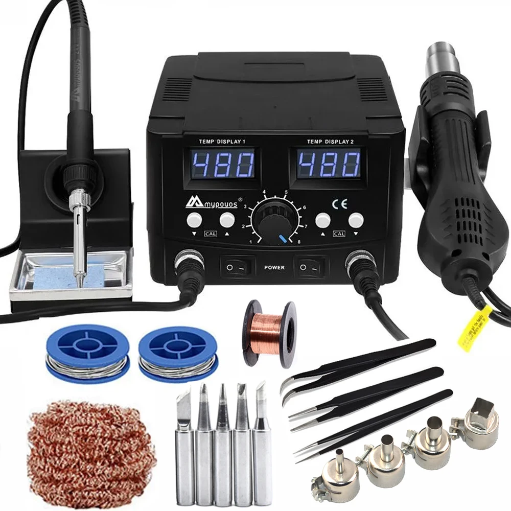 800W SMD Soldering Station Hot Air Gun 2 in 1 Double Digital Display Electric Soldering Iron BGA Rework Welding Repair Tools