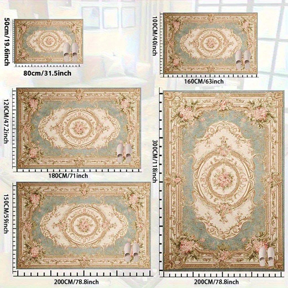 VIKAMA Vintage Oriental Floral Area Rug,Non‑Slip Mat,Classic Ornate Medallion Flower Print Carpet Living Room Bedroom Home Decor