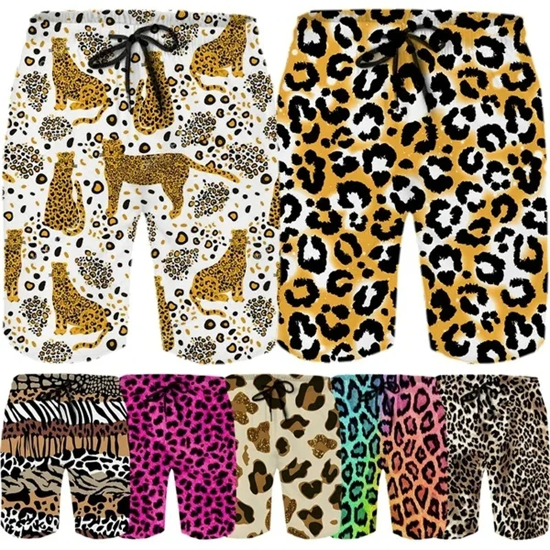 Summer Men's Harajuku Shorts Leopard Print Hawaiian Beach Pants Casual Cool Desing Sportswear Unisex 2024 Hawaii ice Shorts 4XL