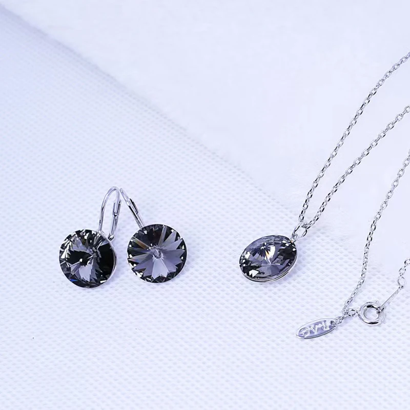 Silver Color Pendants Necklace for Women Birthday Round Crystals from Austria Charm Collars Girls Party Bella Chain Accessories