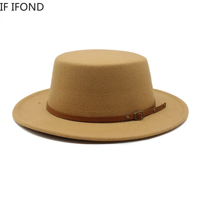 Small Size 52 -54CM British Style Child Fedora Hats Boy Girls Kids Flat Top Felt Jazz Hat Formal Party Dress Cap