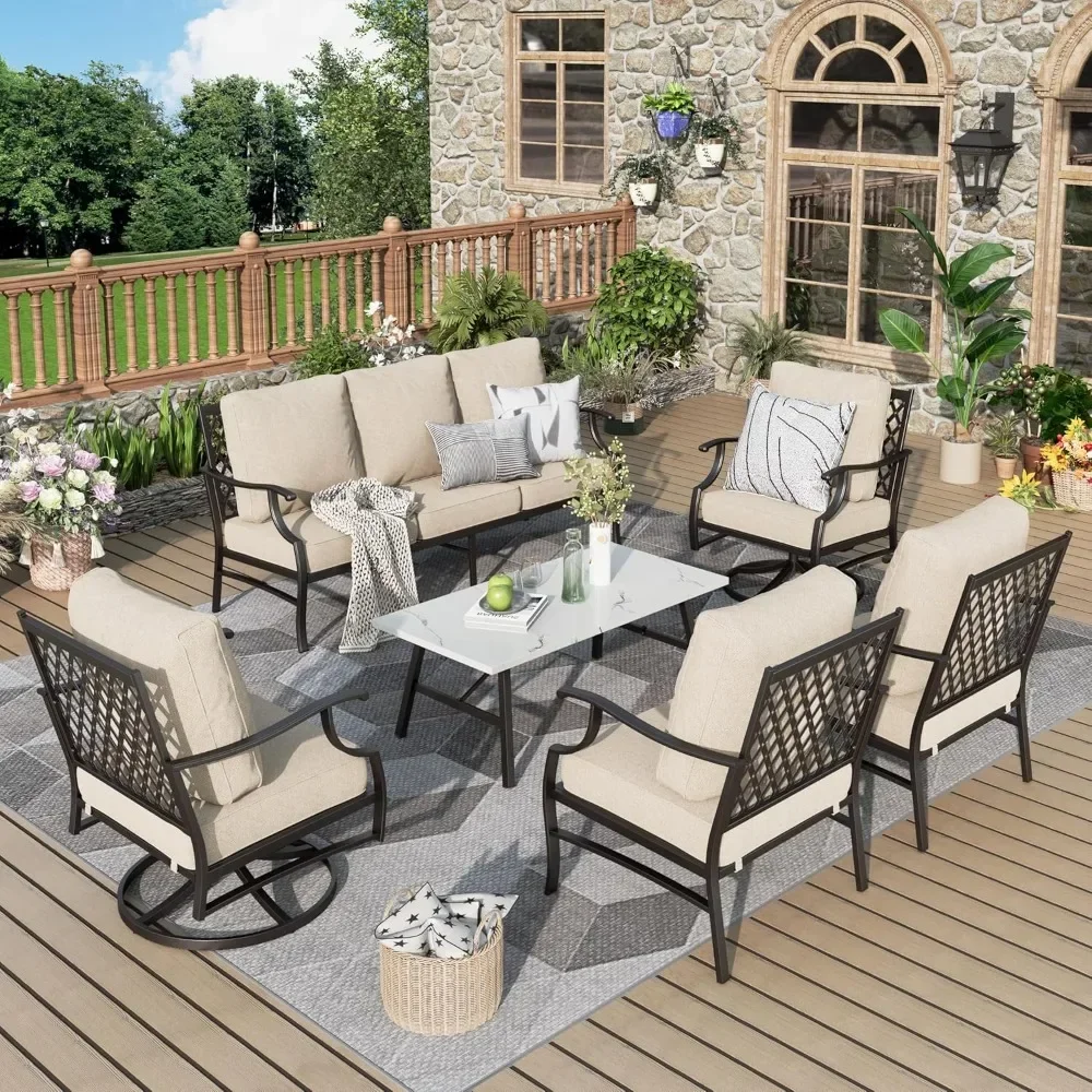 7 Pcs Patio Furniture Set , 2 X Swivel Chairs, 1 X Coffee Table and 5.75