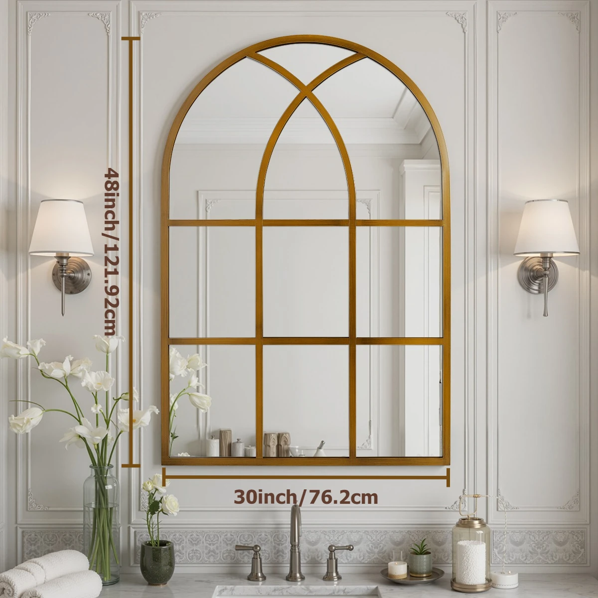 Arch Mirror Leaning - Elegant Arched Window Style Bathroom Mirror