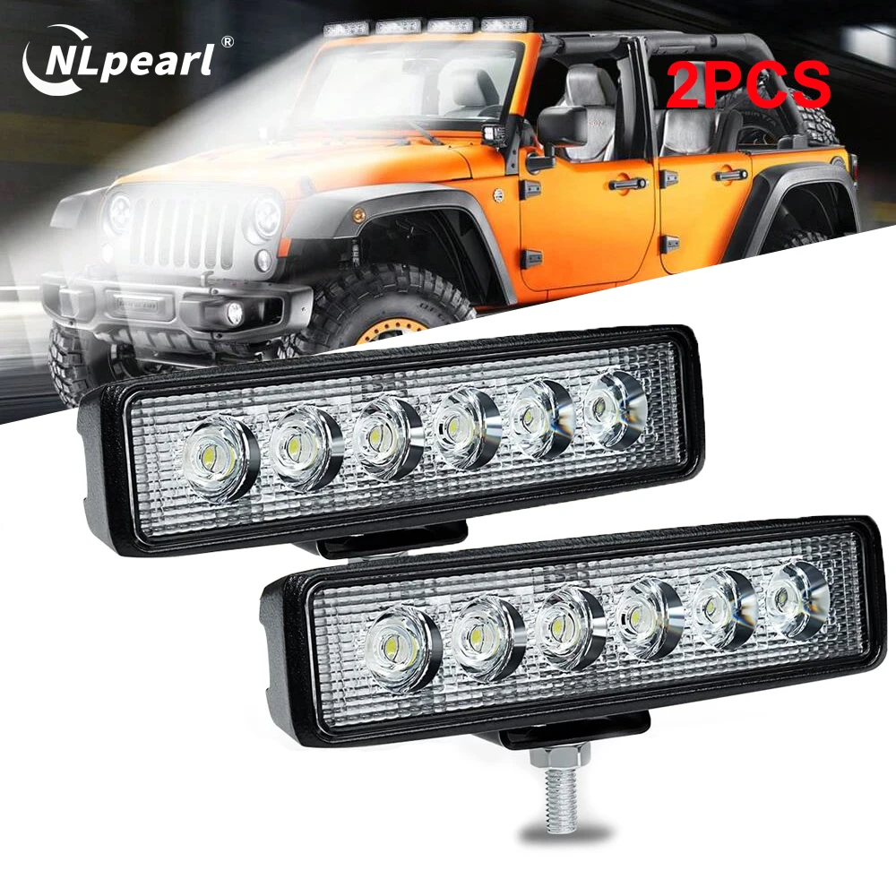 2Pcs 18W 6 LED  Light Bar 6000K Super Bright Car LED Work Light Flood Spot Light White Off Road Head light Driving Lights 12V