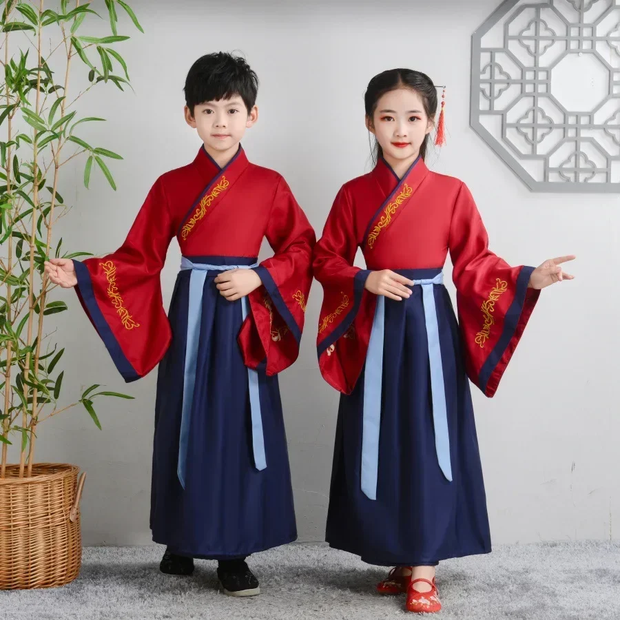 

Детский костюм Hanfu для косплея, древний костюм, детские платья, платье для маленьких девочек, сценическая китайская традиционная одежда для мальчиков