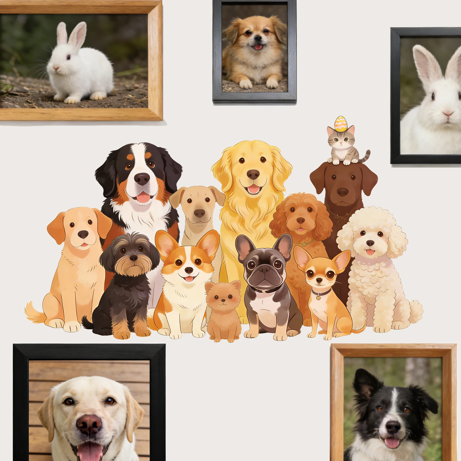 Niedlicher Wandaufkleber mit Hunden und Katzen, Tierfamilie, Vinyl-Wandaufkleber für Wohnzimmer, Schlafzimmer, Spielzimmer, Raumdekoration für Tierliebhaber