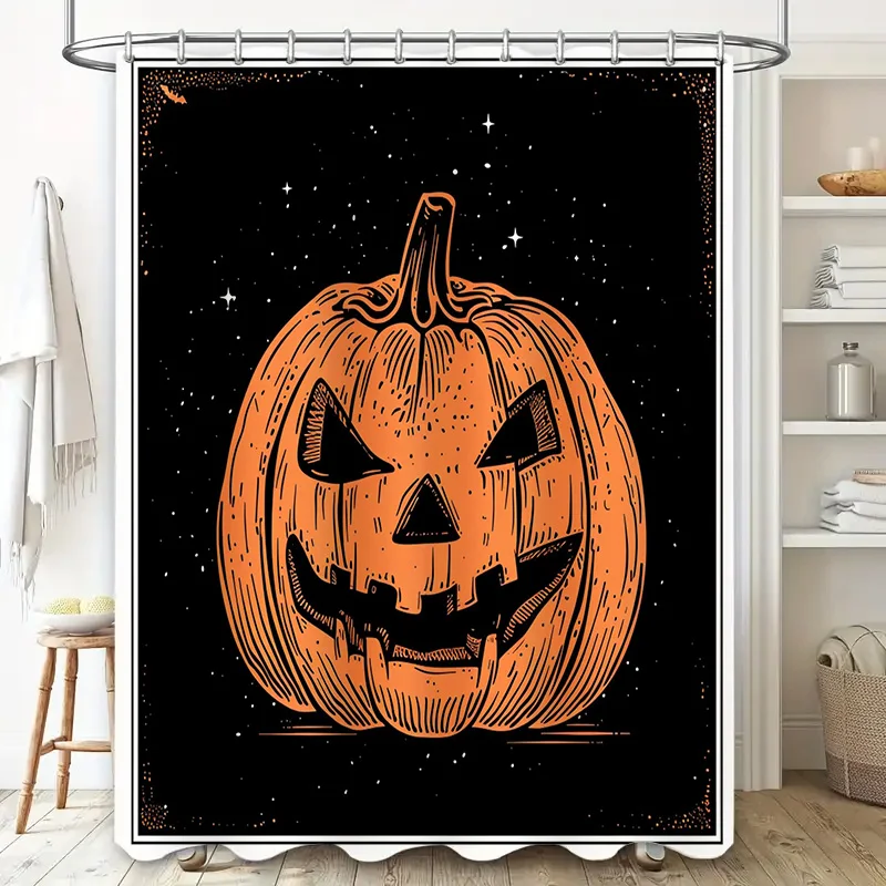 Halloween-themed pumpkin bath curtains with black background spooky shower curtain for haunted house decorations! (128 character
