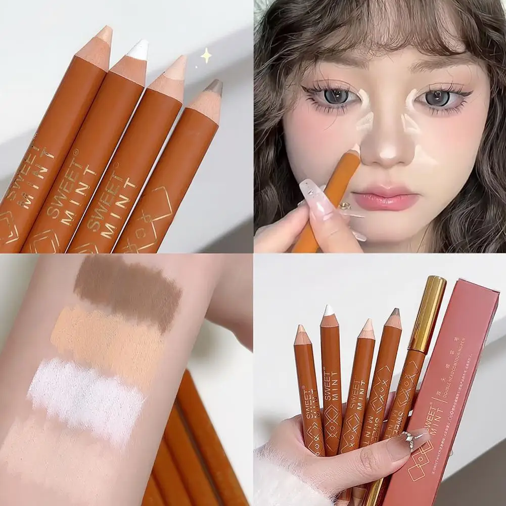 Double Head Face Contour Pen Matte White Highlighting Face Pencil Stick Contour Brightening Bronzers Tone Makeup Skin Conce F0H0