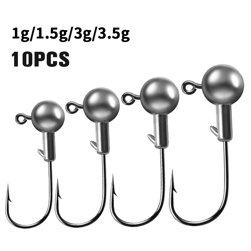 10pcs Fishing Plumb Head Hooks Leaded Head for Soft Lure Jig Fishing Hooks 1g-14g Sharp Soft Worm Jig Hook Cabeza Plomada Pesca