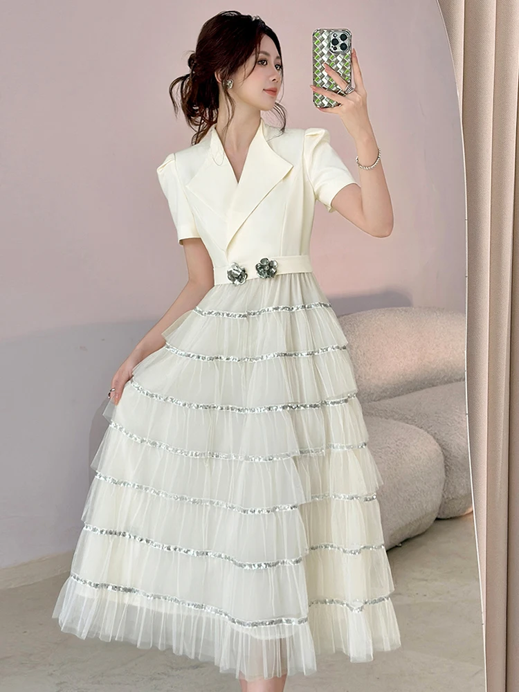 Robe de soirée élégante pour femmes, vêtements à la mode, maille transparente, paillettes, balançoire, robe de bal, mignonne, robes de fête de Banquet