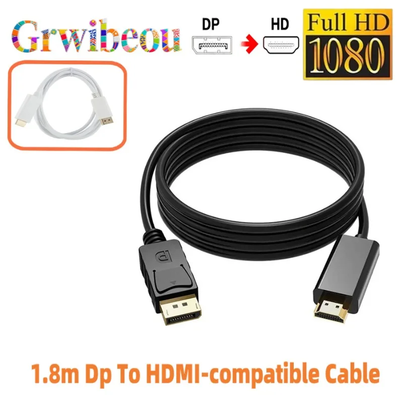 1.8m Dp To HDMI-compatible Cable 1080 HD Adapter Cable Computer Monitor Cable Converts Large Dp To Hdmi For PC Laptop Projector