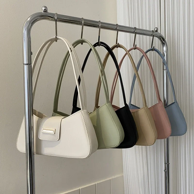 Bolso de hombro minimalista para mujer, bolso sencillo de Color sólido para axila, bolso y monedero con hebilla para mujer, bolsos pequeños con asa superior a la moda