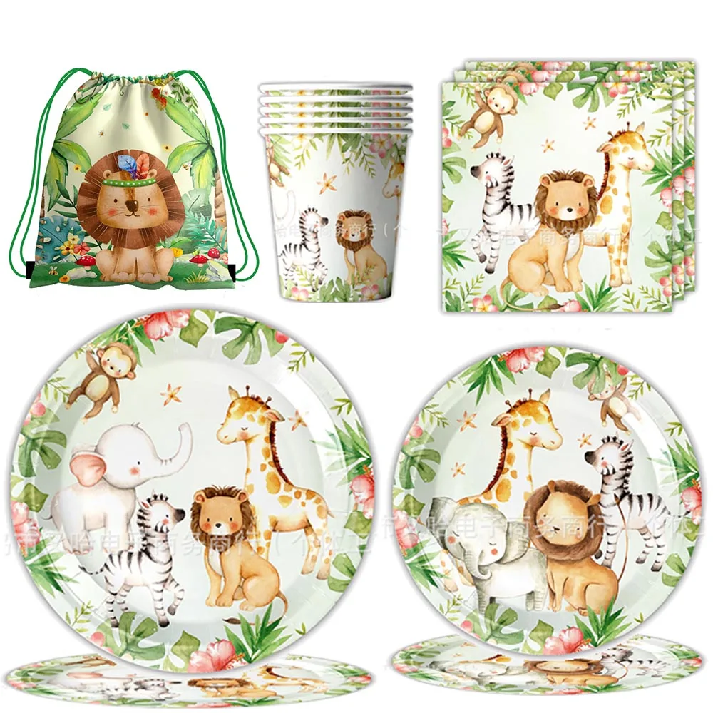 Dschungeltiere, Geburtstagsparty-Zubehör, Safari-Tiere, Geschirr, wilde Tiere, Pappteller, Tassen, Servietten, Dschungel-Safari-Dekorationen – Detail 1