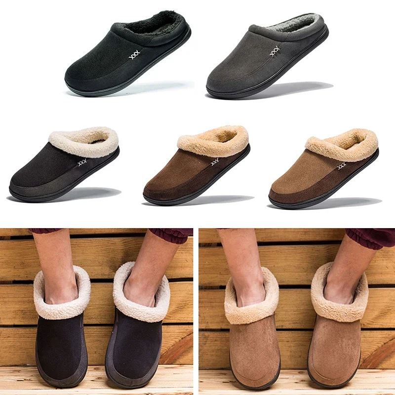 Men Winter Warm Fur Slippers House Non-Slip Soft Shoes Men Comfort Flat Heel Slides Home Indoor Bedroom Zapatillas Casa Mujer