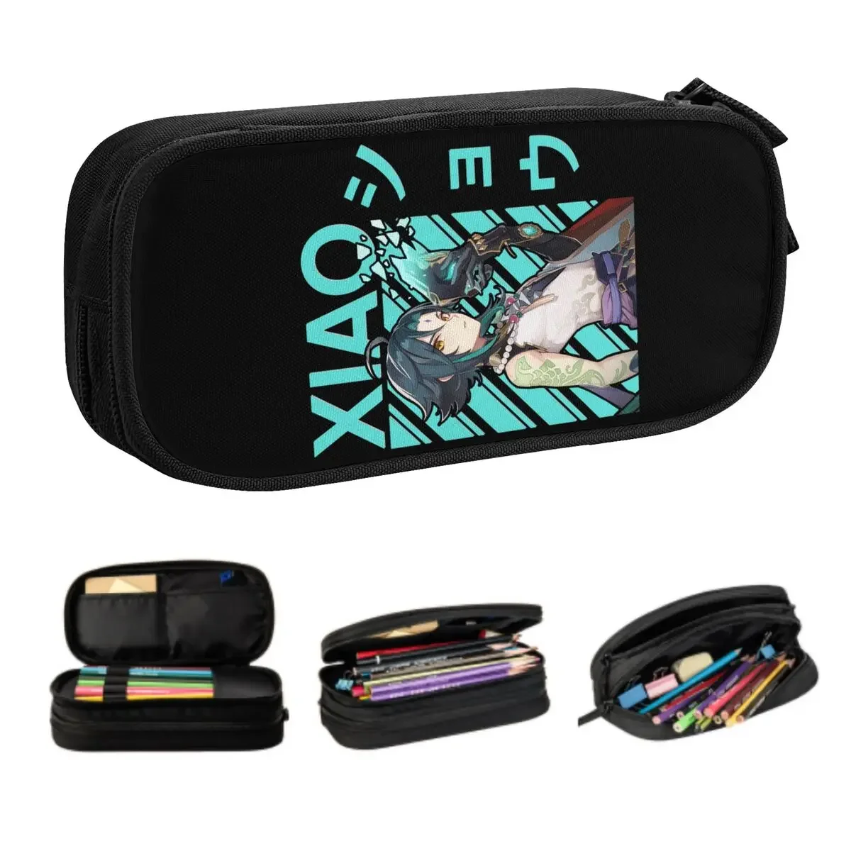 Custom Kawaii Xiao Genshin Impact Manga Pencil Case for Girls Boys Japan Anime Game Large Storage Pen Bag Box School Accessories