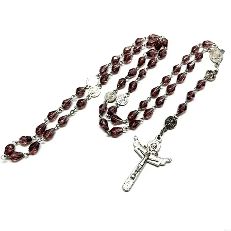 57be collares rosario cristiano cuentas vidrio cristal larga